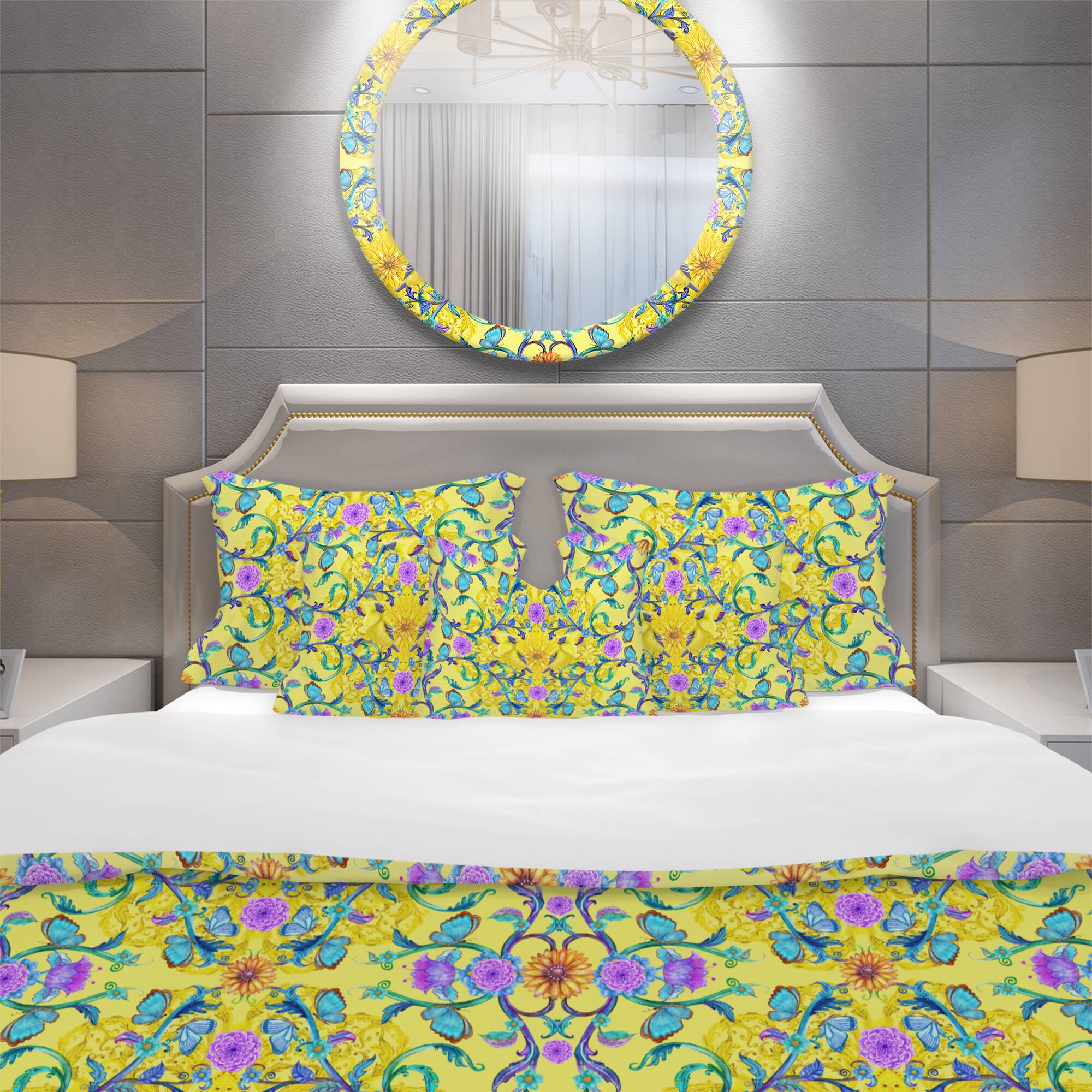 Designart 'Fancy Arabesque of Swirly Ornaments & Lovely Birds' Bohemian Bedding Set